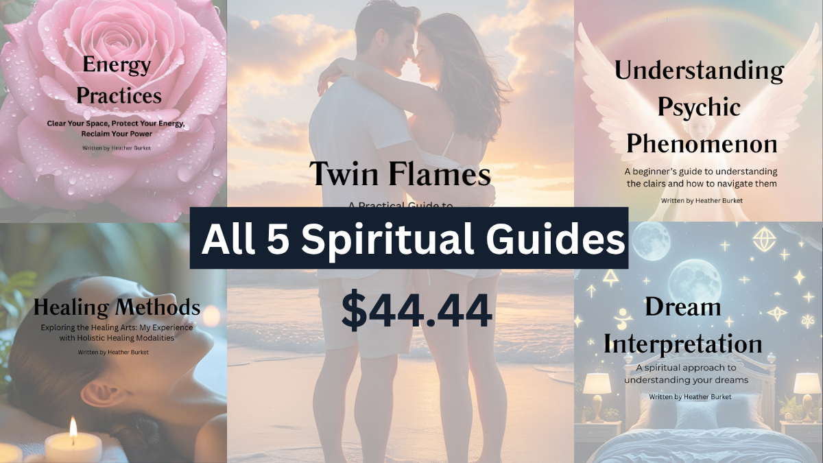Spiritual Awakening Guides Bundle cover with Twin Flames, Energy Practices, Dream Interpretation, Healing Methods, and Psychic Phenomenon titles
